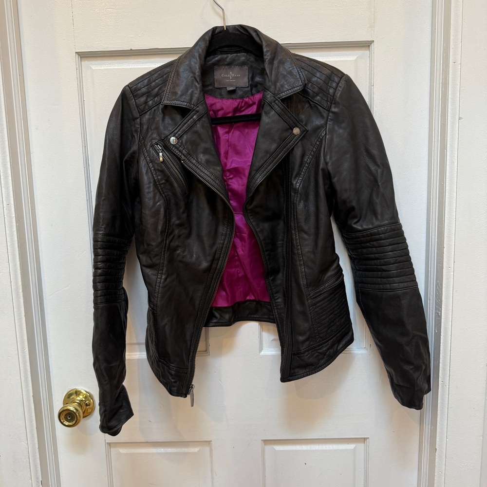 Cole Haan Leather Moto Jacket